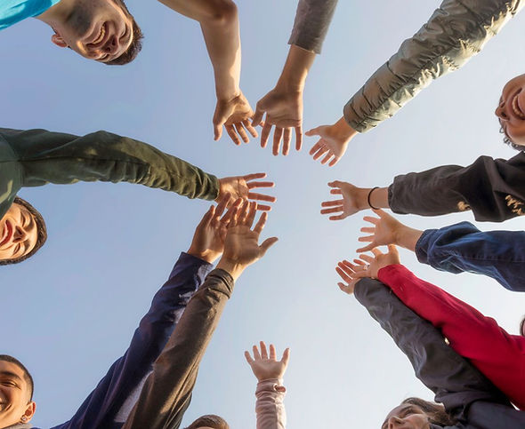 Student happy with hands touching the sky showing digital transformation in education.